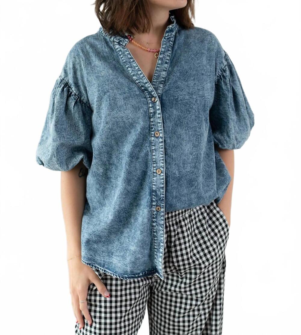 NEW SAGE+FIG sunday morning denim blouse in blue